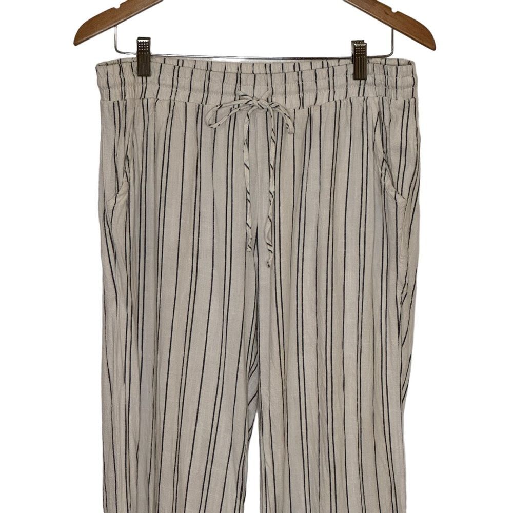 Francesca’s Blue Rain Blue/White Striped Linen Blend Pull On Pants Slacks Size L